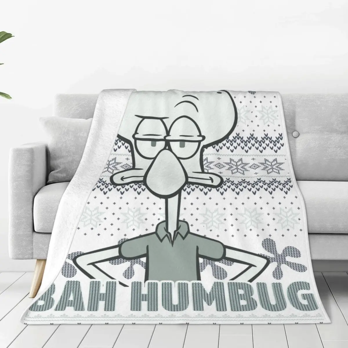 

Squidward Bah Humbug Christmas Fleece Blanket Spongebobed Awesome Throw Blanket for Home Hotel Sofa 200x150cm Bedspreads