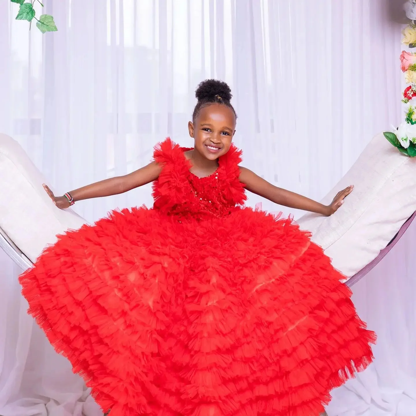 Customized Pink Flower Girl Dresses For Wedding Layered Sparkly Sequins Floor Length Child Party Formal Events Birthday Gown