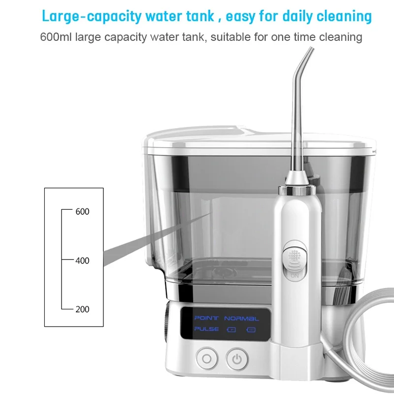 600ml Water Flosser Rechargeable Oral Irrigator 2 Jet Tips 600ml Dental Water Flosser With 10-degree For Teeth Cleaning