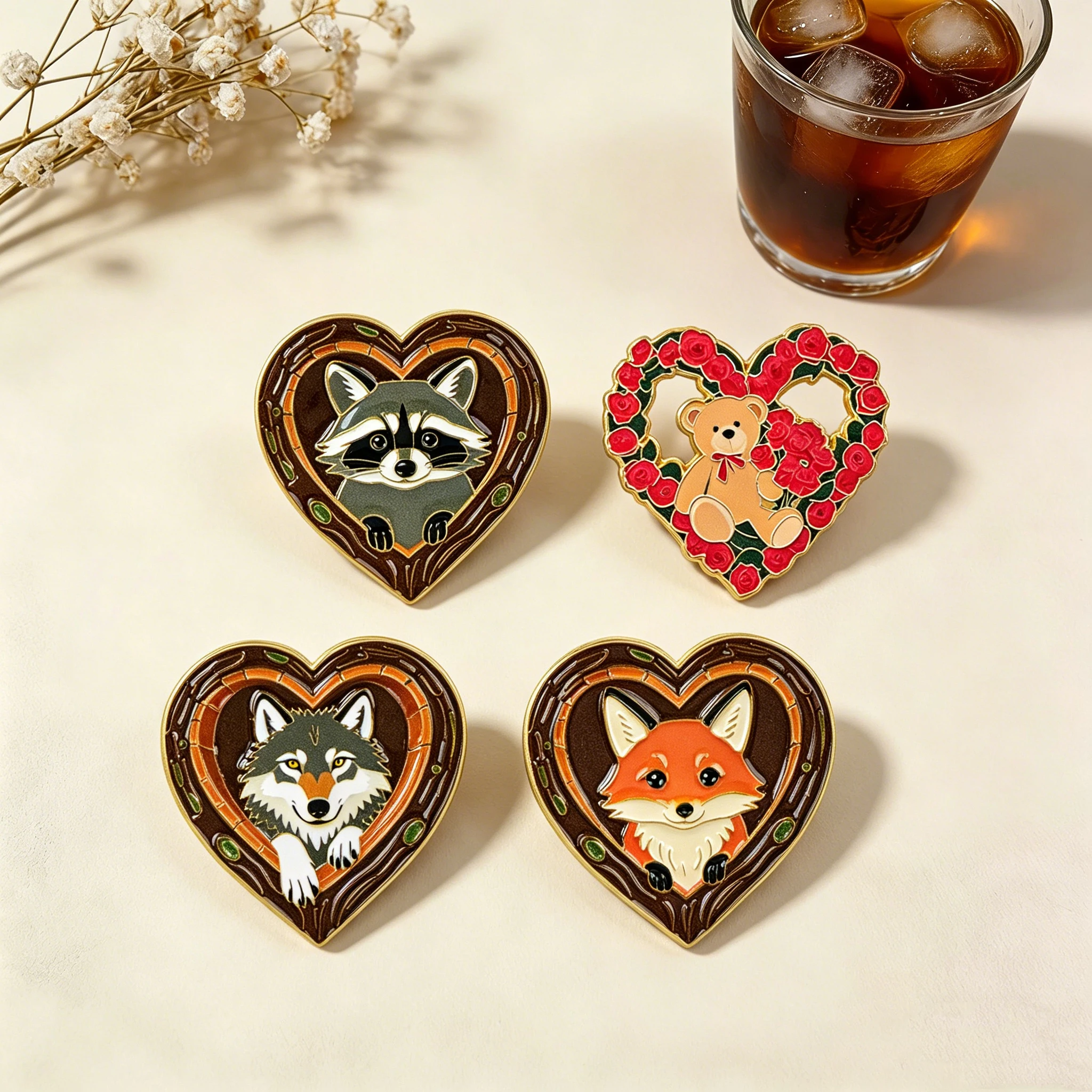 Cute Raccoon Bear Enamel Pin Cool Wolf Fox Brooches Lapel Pins for Backpacks Jeans Brooches Adorn Jewelry Accessories Toys Gift