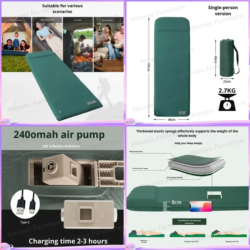 Automatic Inflatable Camping Mat Portable Folding Air Bed with Pump Moisture Proof Sleeping Pad for Outdoor Travel