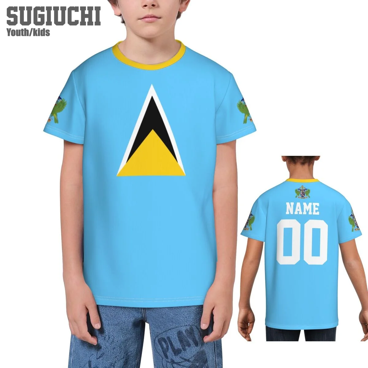 Custom Name Number Saint Lucia Flag Emblem 3D T-shirts For Kids Youth Boy/Girl Tees jersey Soccer Football Fans Gift T shirt