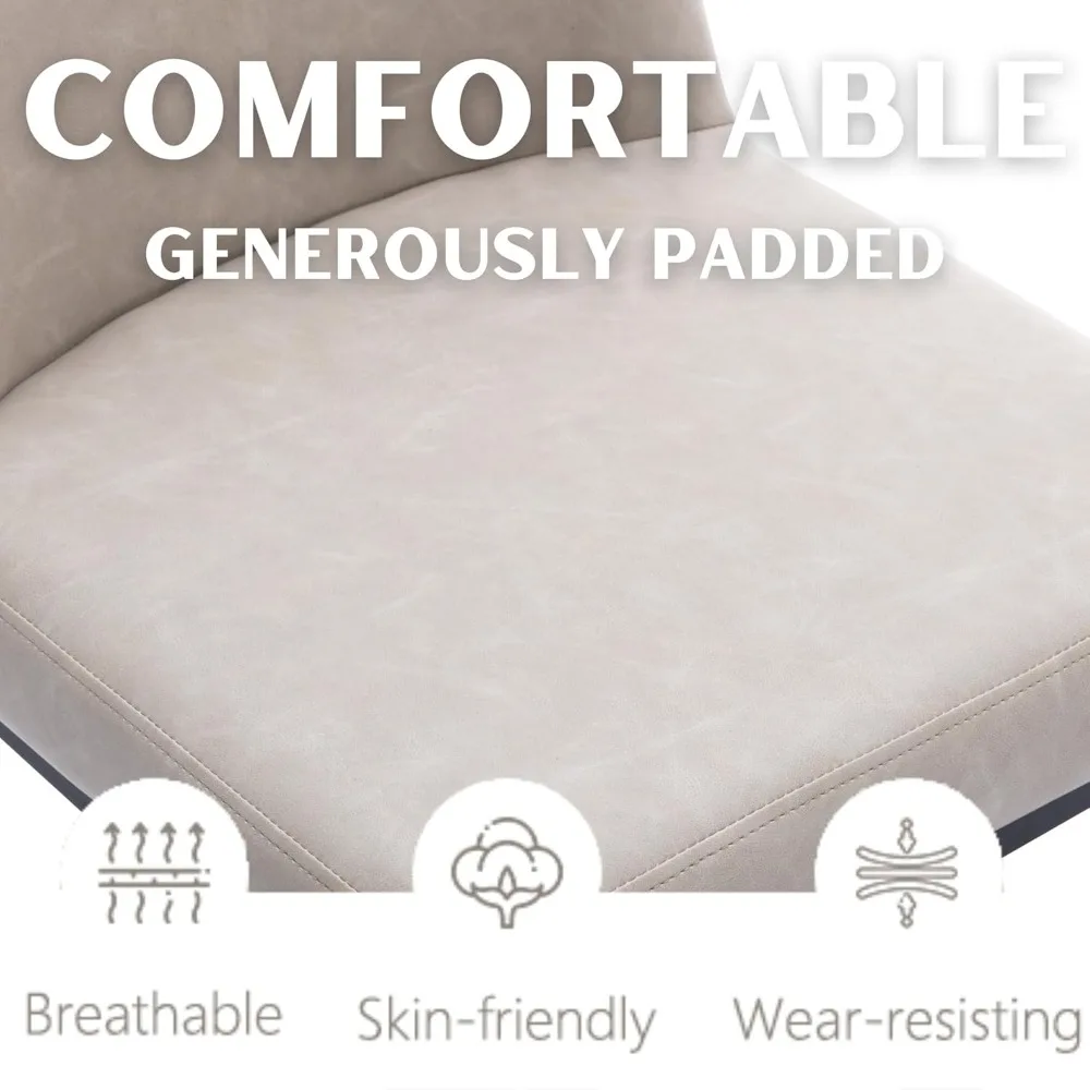 Grey PU Leather Dining Chairs Set of 2 Mid Century Modern Comfortable Dining Room Chair with Curved Backrest, Upholstered Kitche