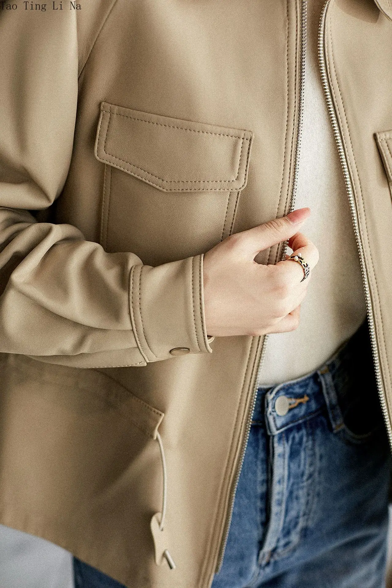 2022 New Spring and Autumn Waist Mid-length Leather Coat Genuine Real Sheepskin Leather Jacket W4