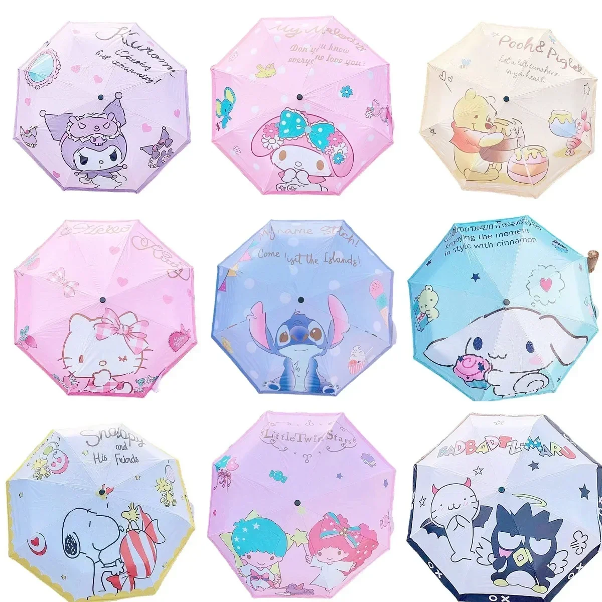 Sanrio Automatic Umbrella Melody Creative Sun-Proof Sun Umbrellas Stich Kuromi Girl Handy Umbrella Hello Kitty Anime Figure