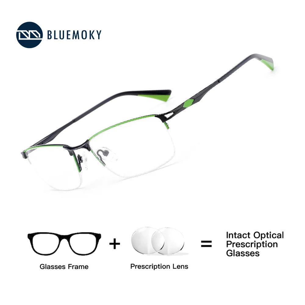 

BLUEMOKY Modish Metal Half-Rim Prescription Glasses for Men Square Photochromic Optical Eyeglasses Progressive Eyewear