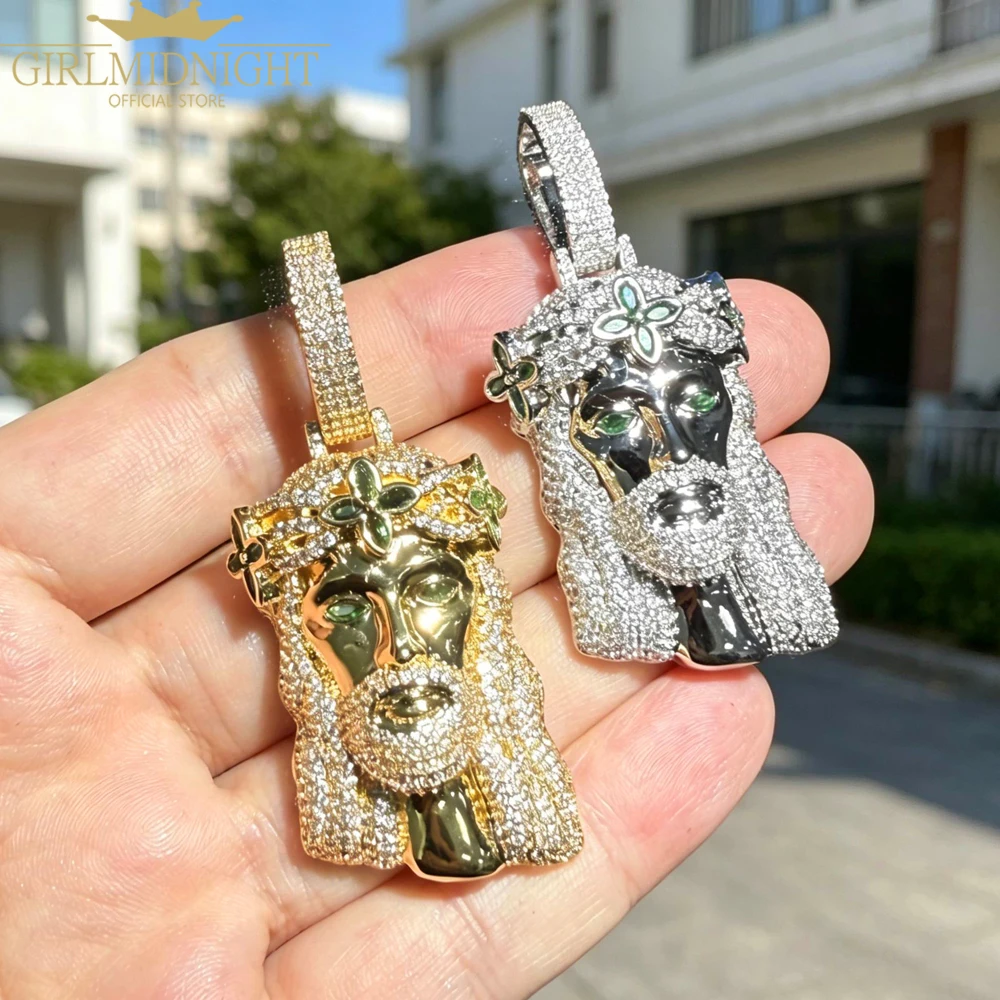 

Iced Out Bling Jesus Pendant Necklace With Rop Chain Necklaces Hip Hop Christian Jewelry Religious Gifts For Men and Women