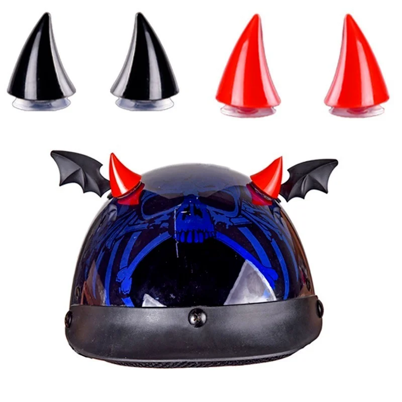 1pc Multicolor Helmet Devil Horns Motorcycle Electric Bike Car Styling Decoration Helmet Stickers Long Short Parts Accessories