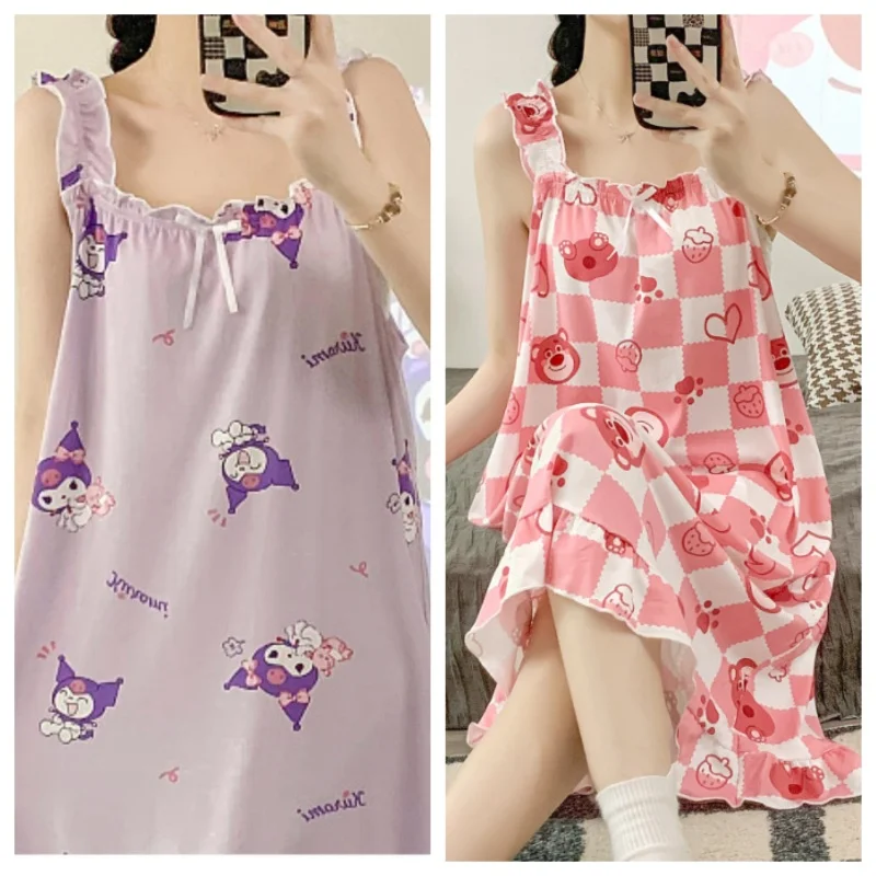 Kuromi Sleeping Skirt MINISO Melody Cinnamoroll Cartoon Leisure Wear Lovely Girl Leisure Time Easy Wearing Outside Pajamas New