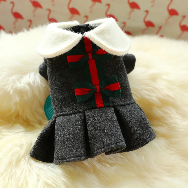 1PC Pet Clothing Autumn/Winter Black College Style Bow Princess Skirt Suitable for Small and Medium sized Dogs