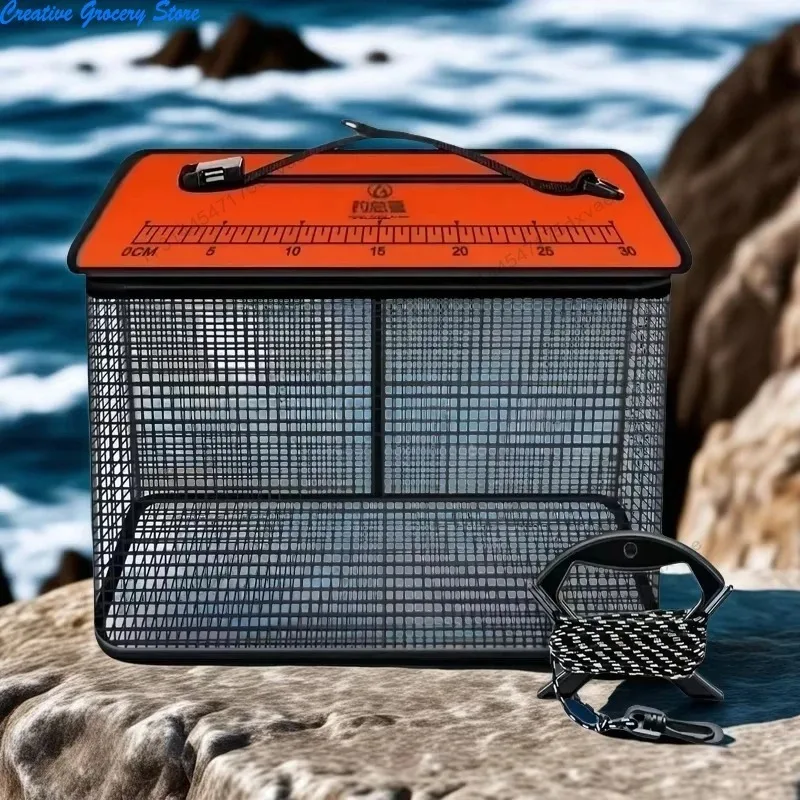 Zusammenklappbarer schwimmender Fischkorb 2026 – Tragbarer Fischernetzbehälter mit Kordelzug für lebende Köder und Outdoor-Aufbewahrung