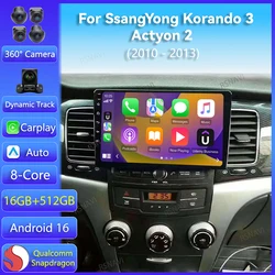 Android 16 Carplay Car Radio Multimedia For SsangYong Korando 3 Actyon 2 2010 - 2013 Head Unit BT GPS Video DVD Autoradio Stereo