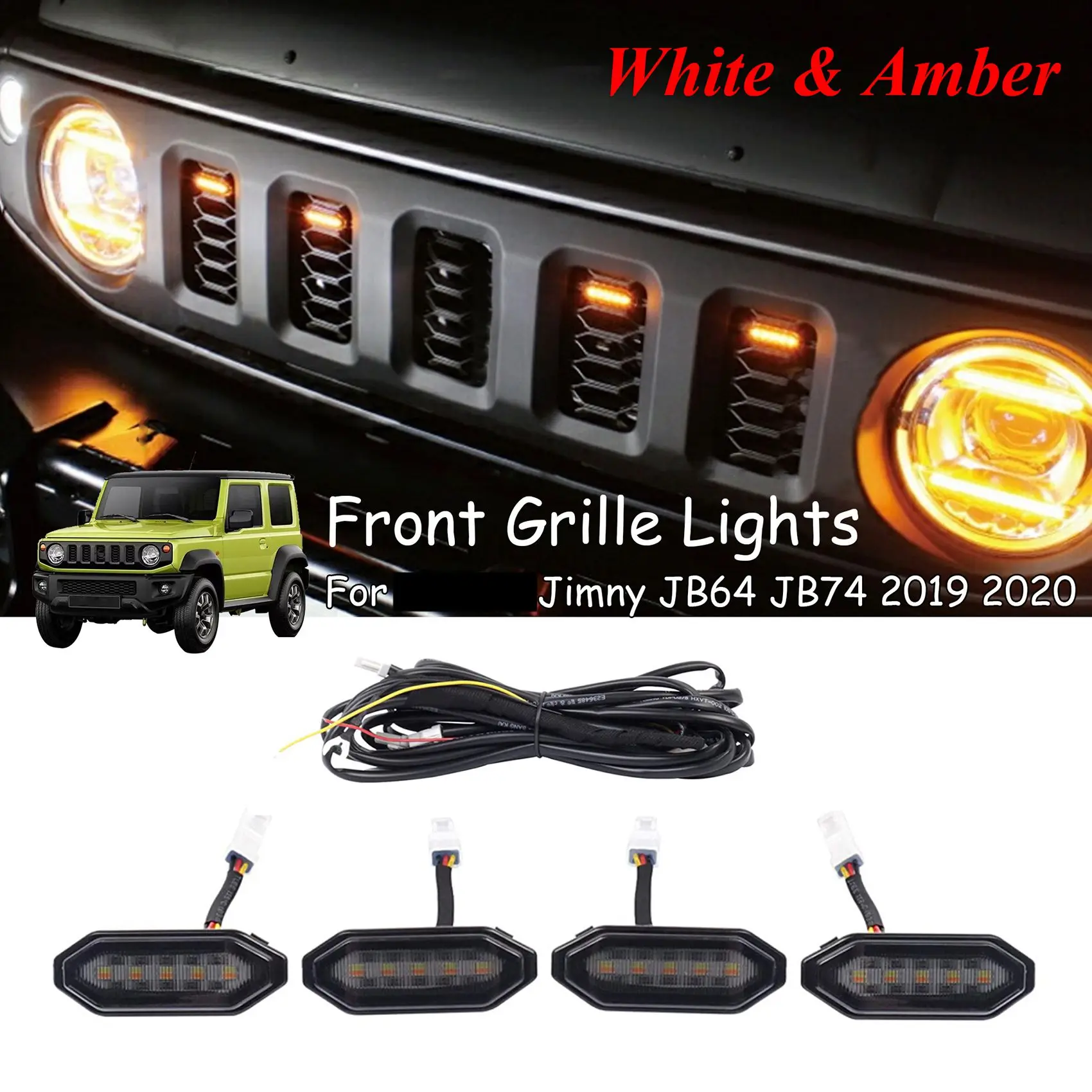 LED Front Grille Lights White Amber Light External Grille Lamps for Suzuki Jimny JB64 JB74 2019 2020 2021