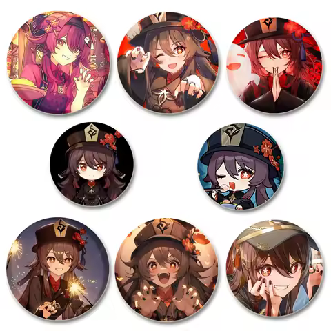 Fans Collections Game Anime Brooches Genshin Impact Enamel Pin Backpack Collar Hu Tao Cartoon Badge Jewelry Gifts Accessory