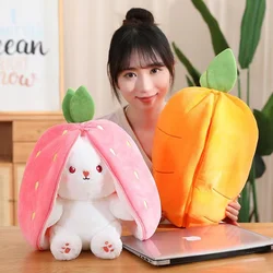 18/25cm Kawaii Fruit Transfigured Bunny Toys Lovely Long Ears Carrot Strawberry Turn Into Rabbit Stuffed Doll Toy For Kids Gift