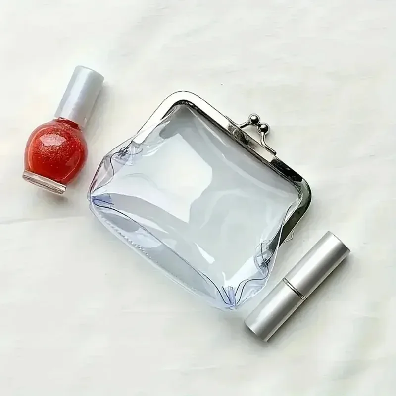 محفظة نقود معدنية شفافة وحقيبة مستحضرات تجميل مقاومة للماء - تخزين مكياج للسفر للفتيات والنساء