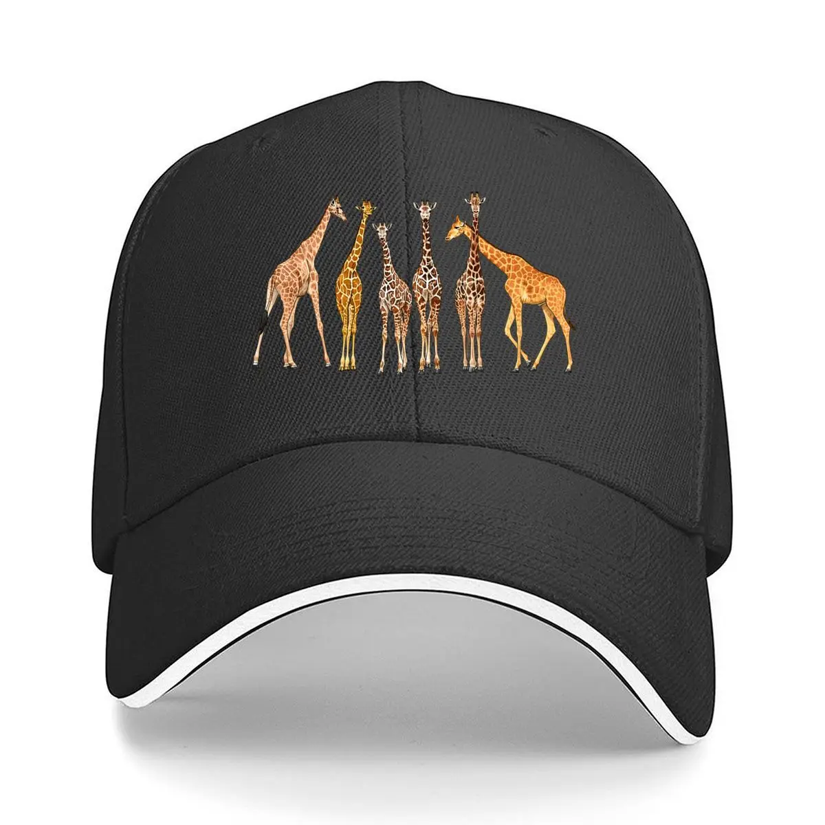 Giraffe Herd Safari Zoo Wildlife Illustration Hip Hop hat Fashion Outdoor Sports Sandwich Baseball Cap