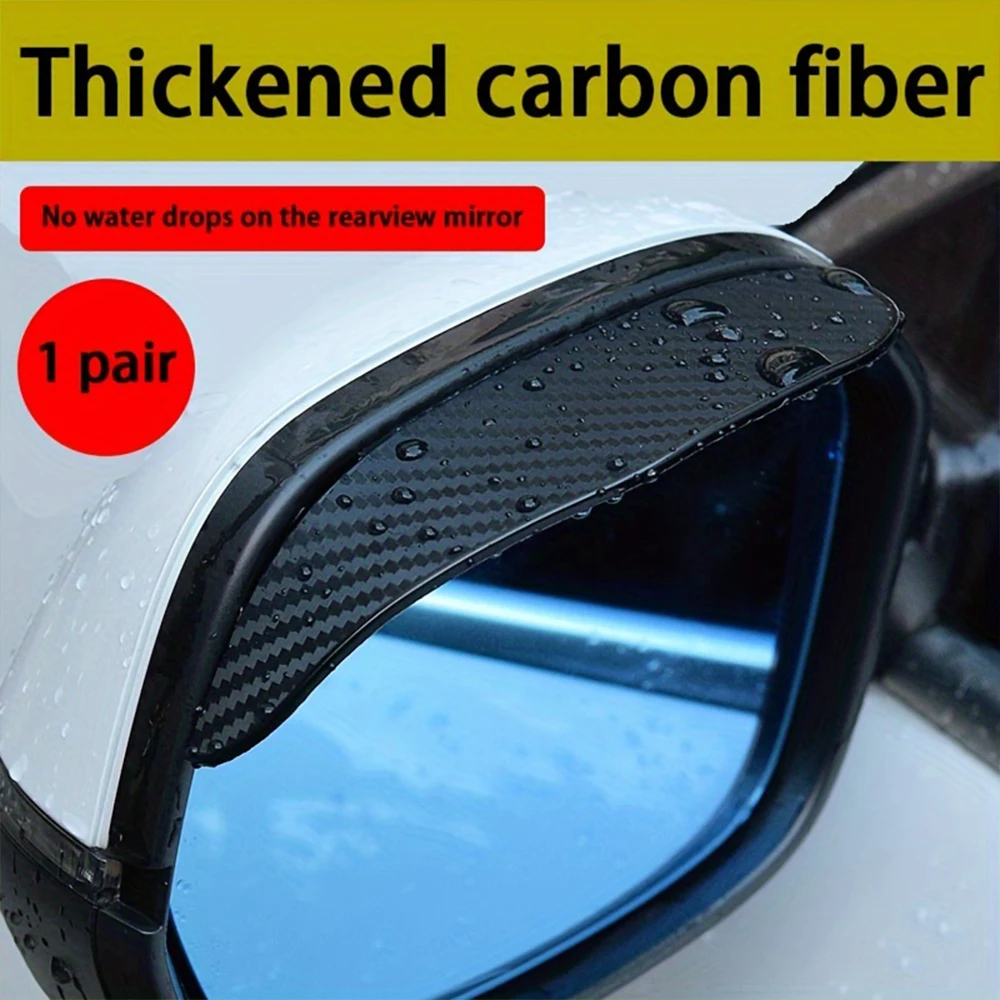 2pcs Carbon Fiber Look Car Side Mirror Rain Guards - Sun & Snow Shield Visors for Enhanced Rear View Safety, Easy Install