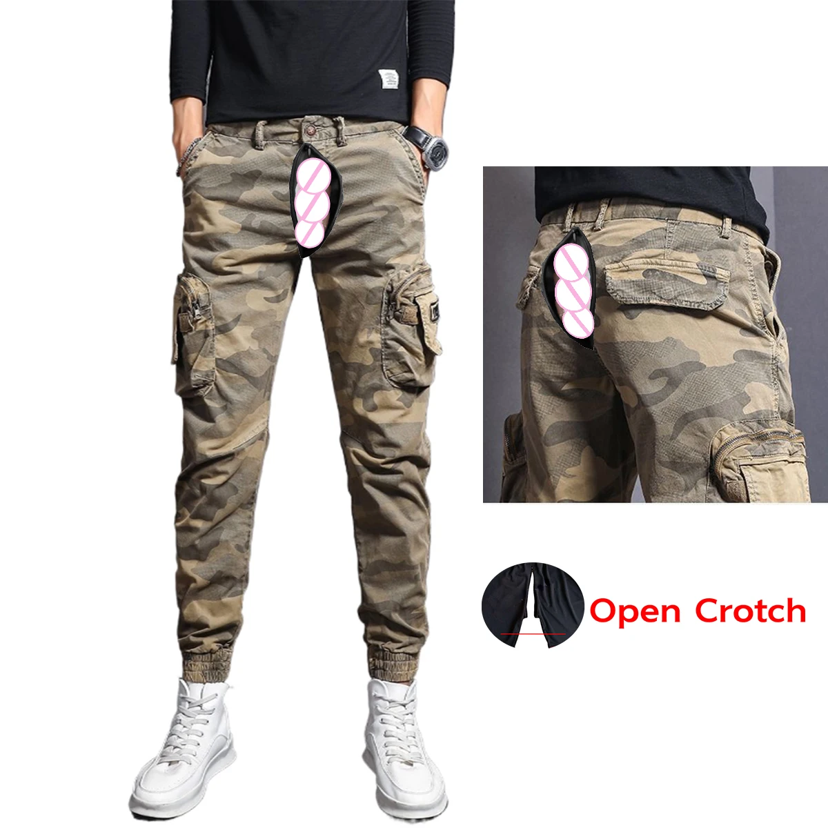 

City Tactic Pants Men Outdoor Sex Open Crotch Slim Fit Camouflage Casual Trousers Mens Overalls Cargo Exotic Streetwear Baggy