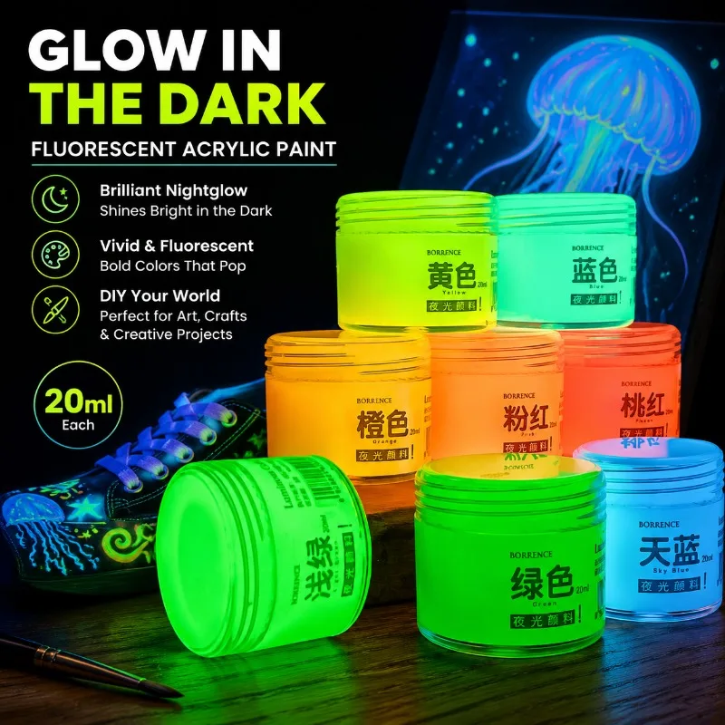 Glow-in-the-Dark Pigment 20ml Fluorescent Acrylic Paint, Luminous Powder for Hand-painted Graffiti, DIY Bag Shoes, Nightglow
