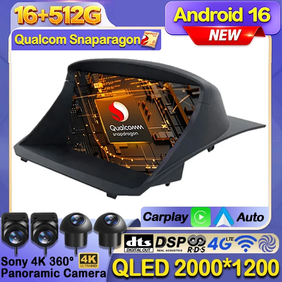 Autoradio Android 16 pour Ford Fiesta 2009 2010 2011 - 2017, lecteur vidéo stéréo multimédia, Carplay, navigation automatique, GPS, WIFI 4G, BT