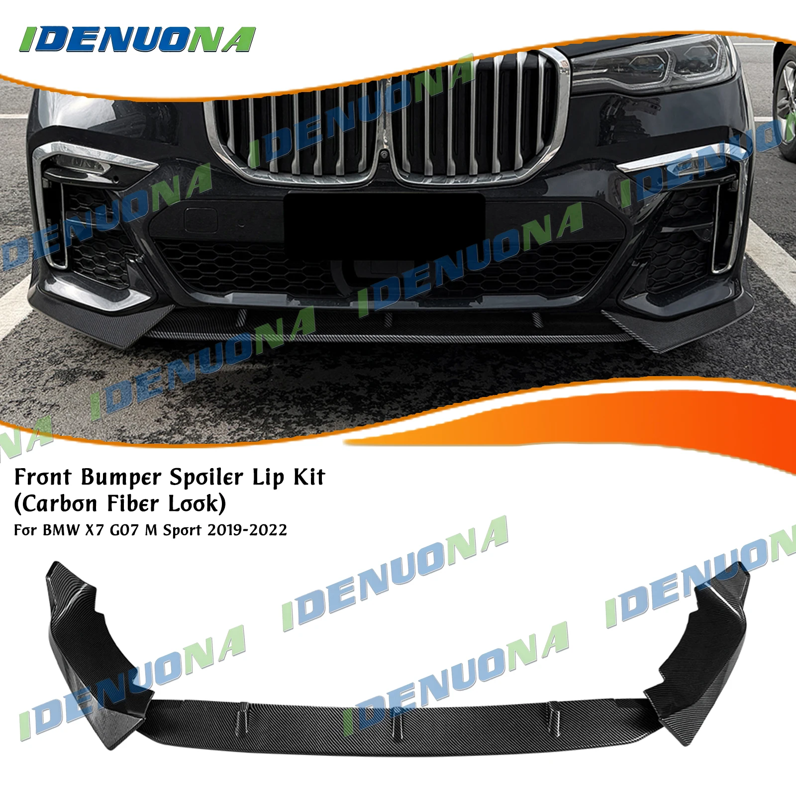 

For BMW X7 G07 M Sport 2019-2022 Front Bumper Lip Spoiler Gloss Black/Carbon Fiber Look Lower Blade Protector Air Dam Splitter