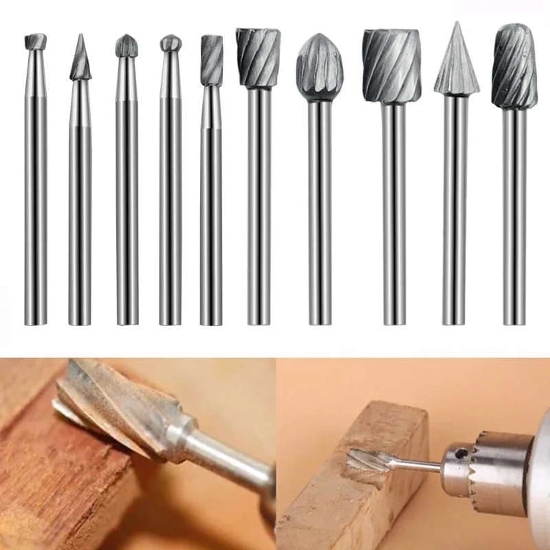 6pcs High Speed Steel Burr Drill Bit Set Dremel 1/8 Inch Shank Burs Tools Wood Carving Rasps