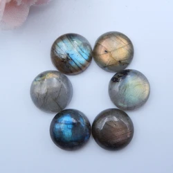 6PCS 6mm 8mm 10mm 12mm 14mm Natural Labradorite Round Flatback Cabochon High Quality Polished Gemstone Beads Jewelry DIY