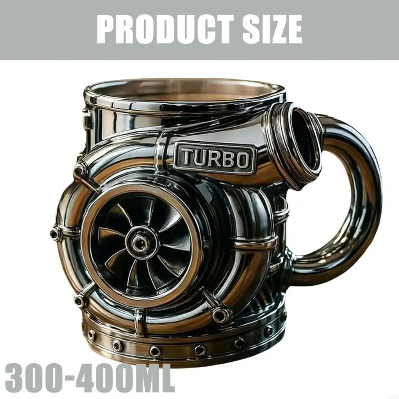 3D Turbocharger Design Stainless Steel Coffee Cup Mechanical Engine Drinkware Mug for Automotive Fan and Gift Giving B03E