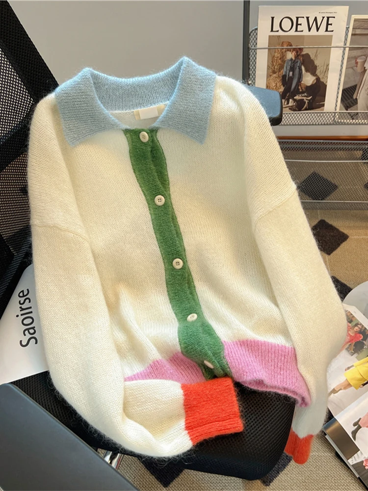 

Женский абрикосовый кардиган, кашемировый свитер с воротником, Harajuku, корейский свитер с длинными рукавами Y2k, джемпер, винтажная одежда 2000-х годов, осень