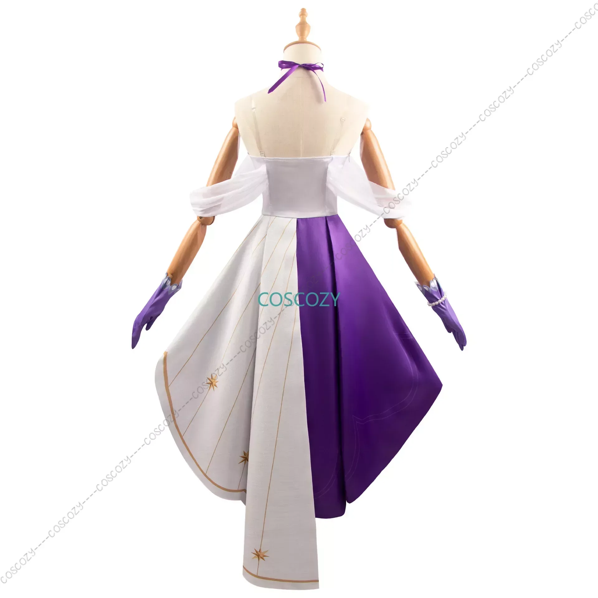 Jeu Honkai: Star Rail Music Interdit Costume, Robe violette, Bracelet, Boucles d'oreilles, Perruque trempée, Hmatte, Tenue de fête pour femme