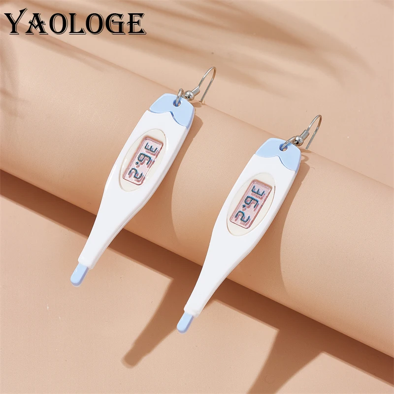 YAOLOGE Personalized Creative Thermometer Drop Earrings For Women New Trendy Exaggerated Ear Hook Acrylic Jewelry Party Gifts