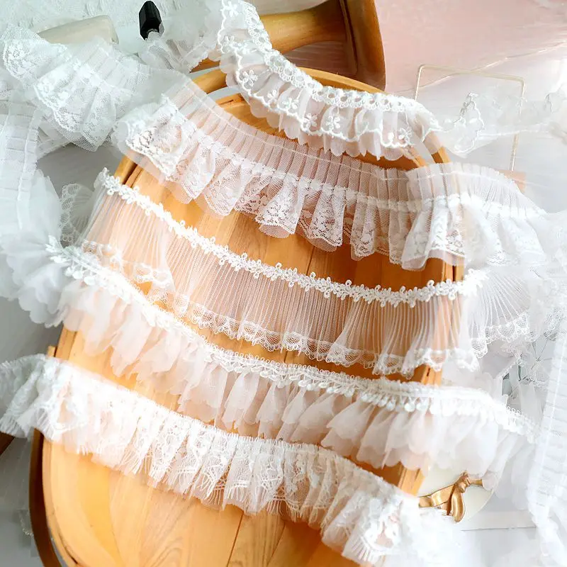 2/3/5Meter/lot double layer customized good quality pleated lace trimming for baby skirt collar/hat/home garden decoration X683