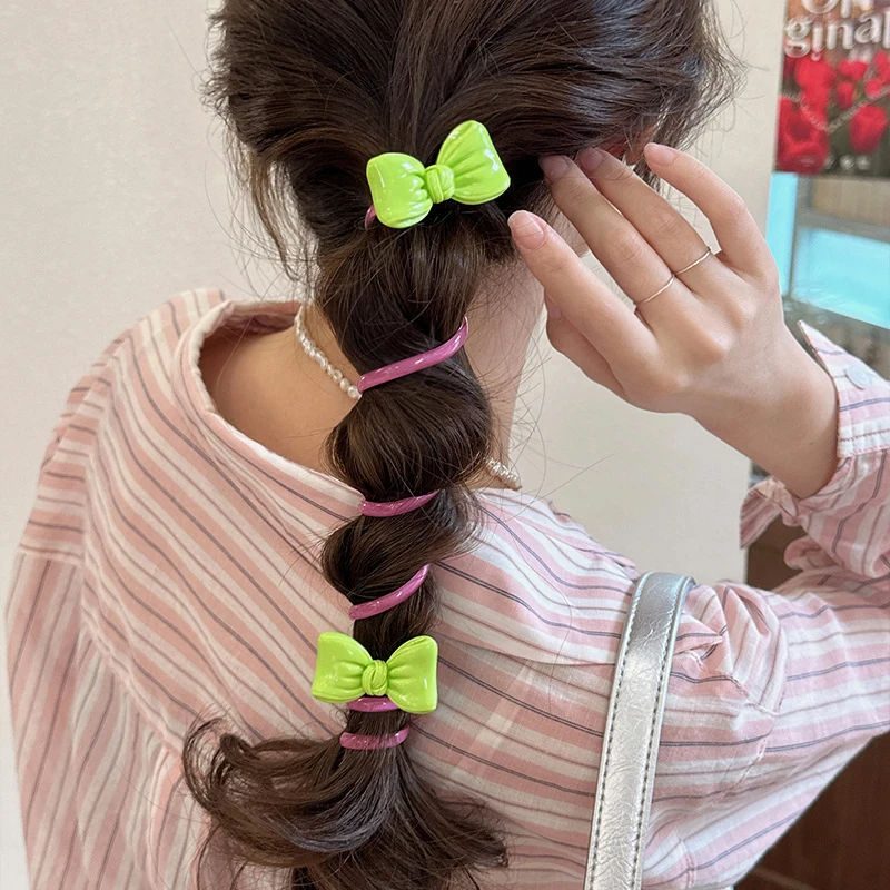 Bow Shape Telephone Line Hairpin Women High Horsetail Headrope High Elastic Durable Hair Accessories Bubble Braid Headband