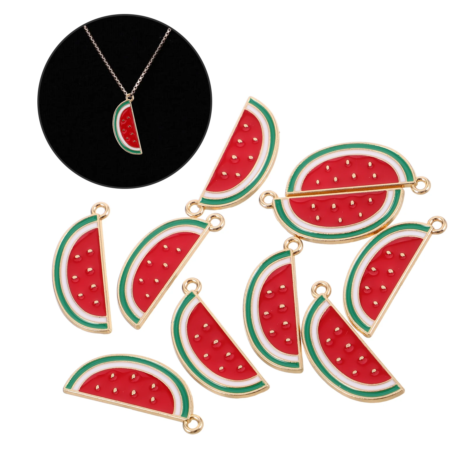 10 Pcs 수박 펜던트 과일 댕글 참 장식 목걸이 귀걸이에 대한 아연 합금 에나멜