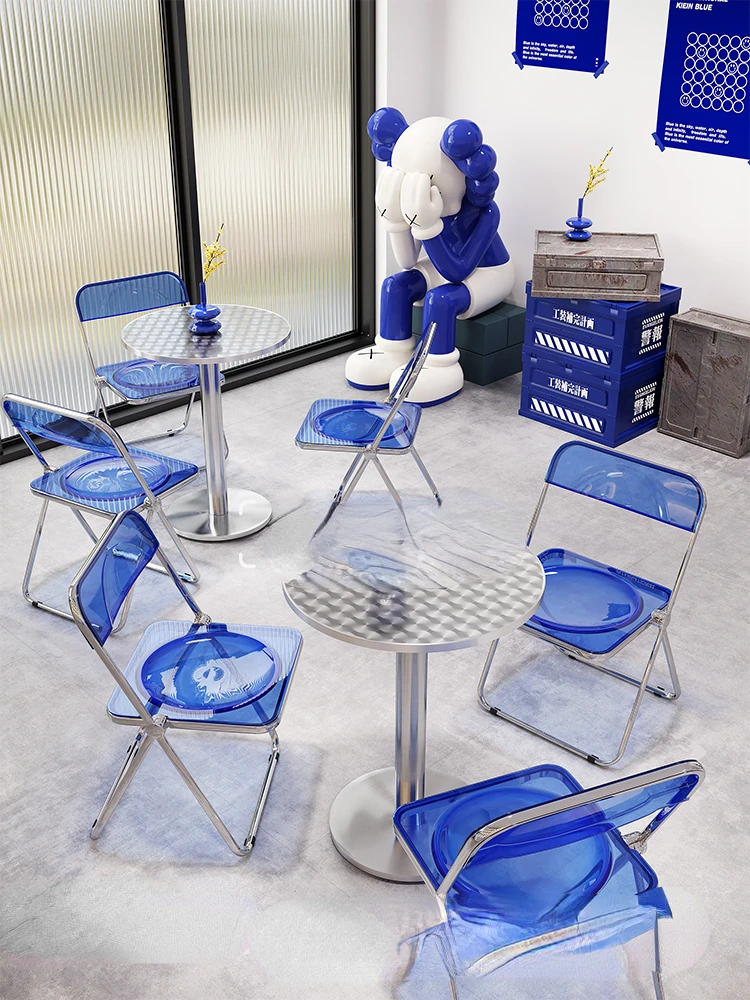 Milk Tea Shop Table and Chair Combination Klein Blue Coffee Shop Dessert Industrial Style Stainless Steel Table