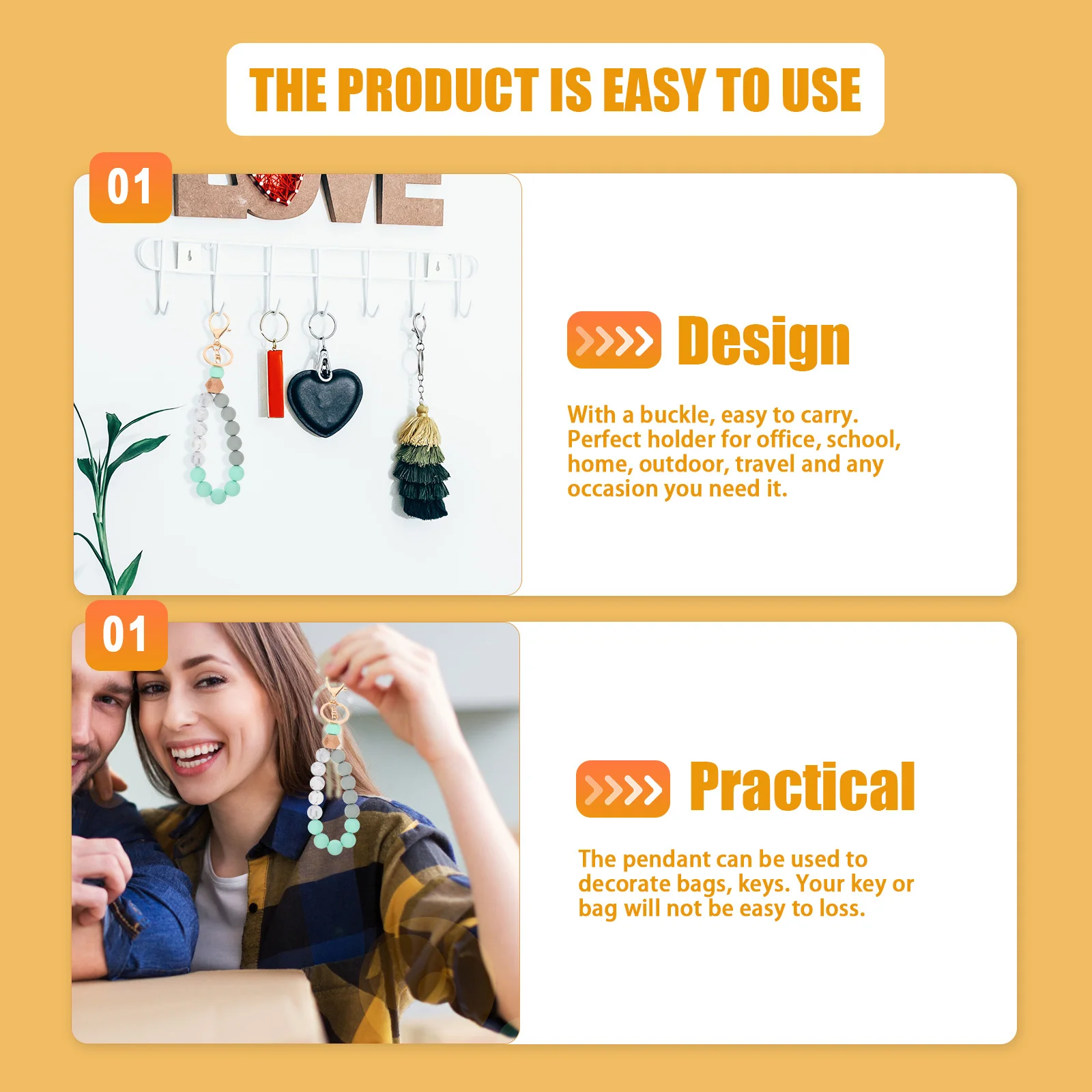 

Silicone Beaded Keychain Creative Wristlet Stylish Bracelet Key Ring Decorative Pendant for Bags Keys Travel Outdoor