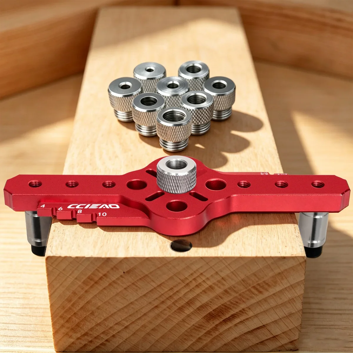 Selbstzentrierendes Dübel-Set aus Aluminiumlegierung, Bohrbuchsen in verschiedenen Größen, Dübel-Loch-Lokalisierer, Holzbearbeitungs-DIY-Bohrhilfe-Werkzeug – Detail 5
