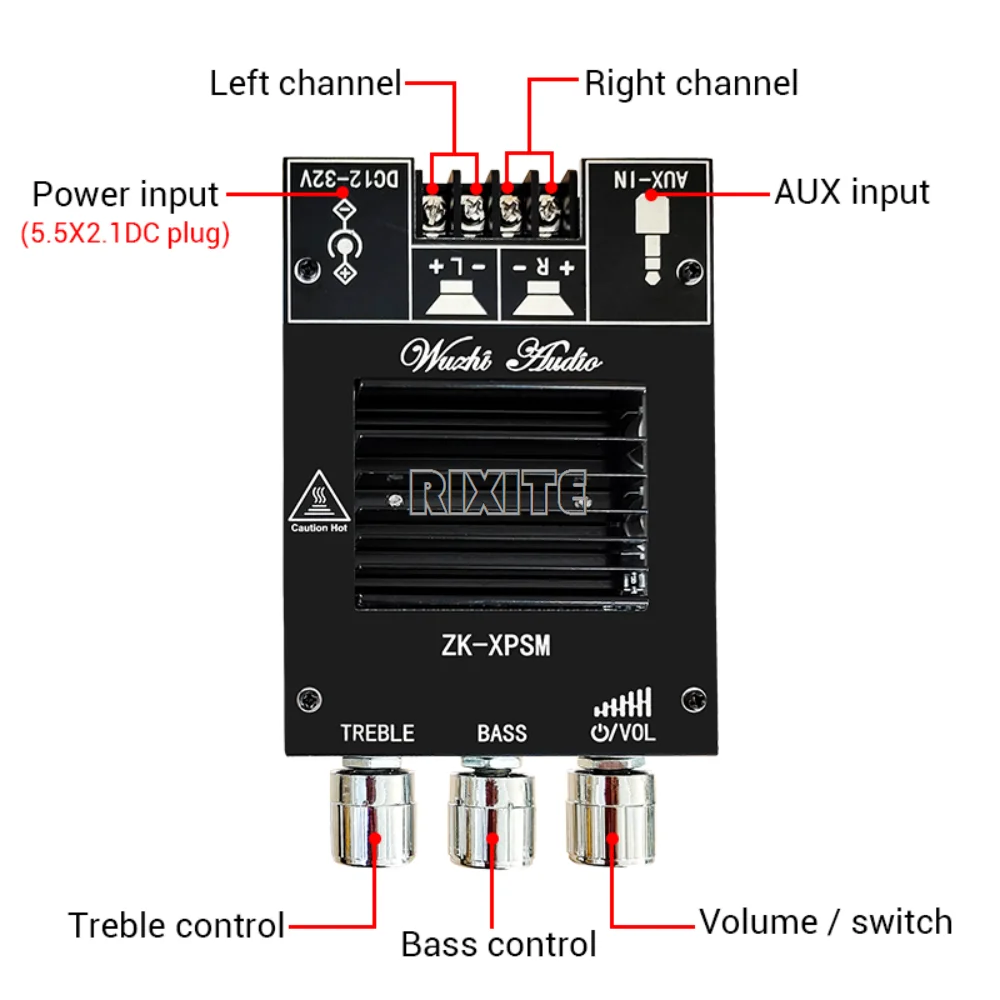 150W * 2 TDA7498E Bluetooth 5.0 Stereo regulacja tonów wysokich moc dźwięku moduł wzmacniacza podwójny kanał radiator Aux XPSM — zdjęcie produktu 2