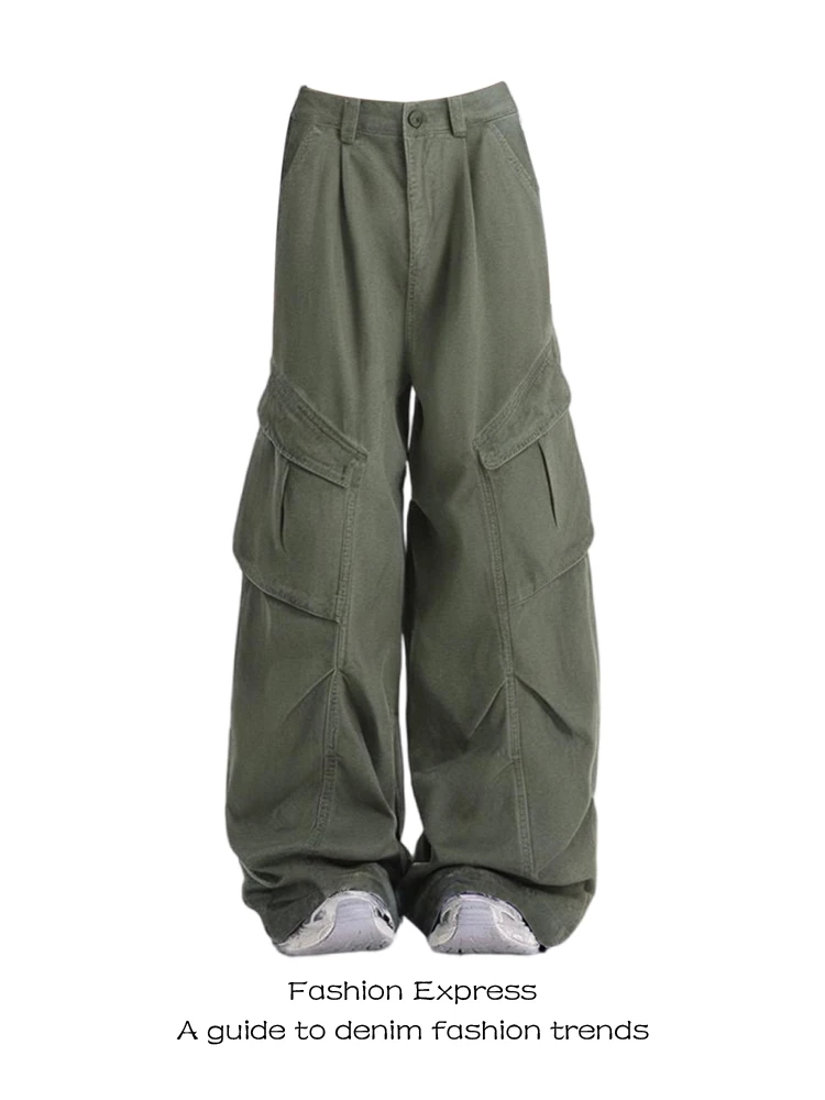 

Американские ретро-брюки в стиле милитари с деконструированным дизайном, рабочие брюки с высокой талией, прямые широкие брюки, женские джинсы, модная новинка 2025 года