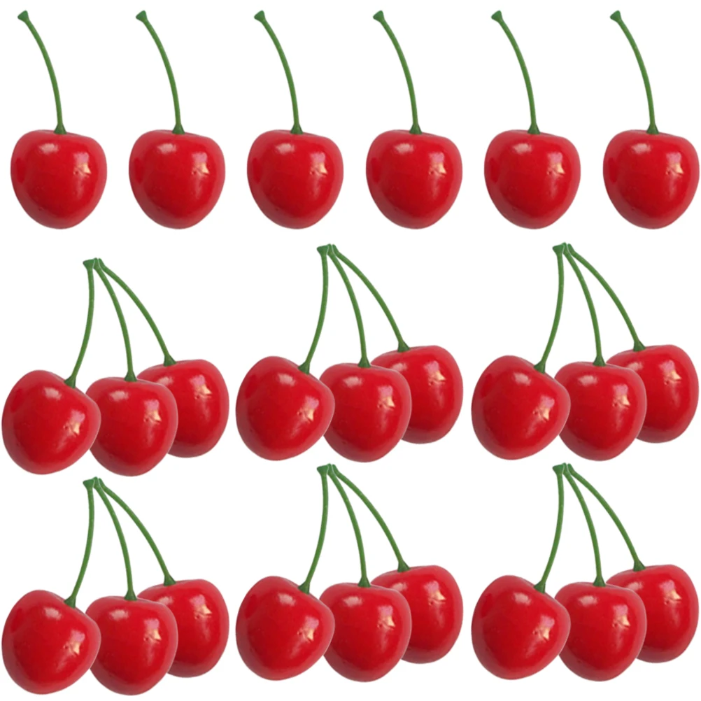 

50pcs Fake Cherry Decorations Miniature Foam Fruits Red ArtificialFruits Home Kitchen Table Centerpiece Wedding Birthday