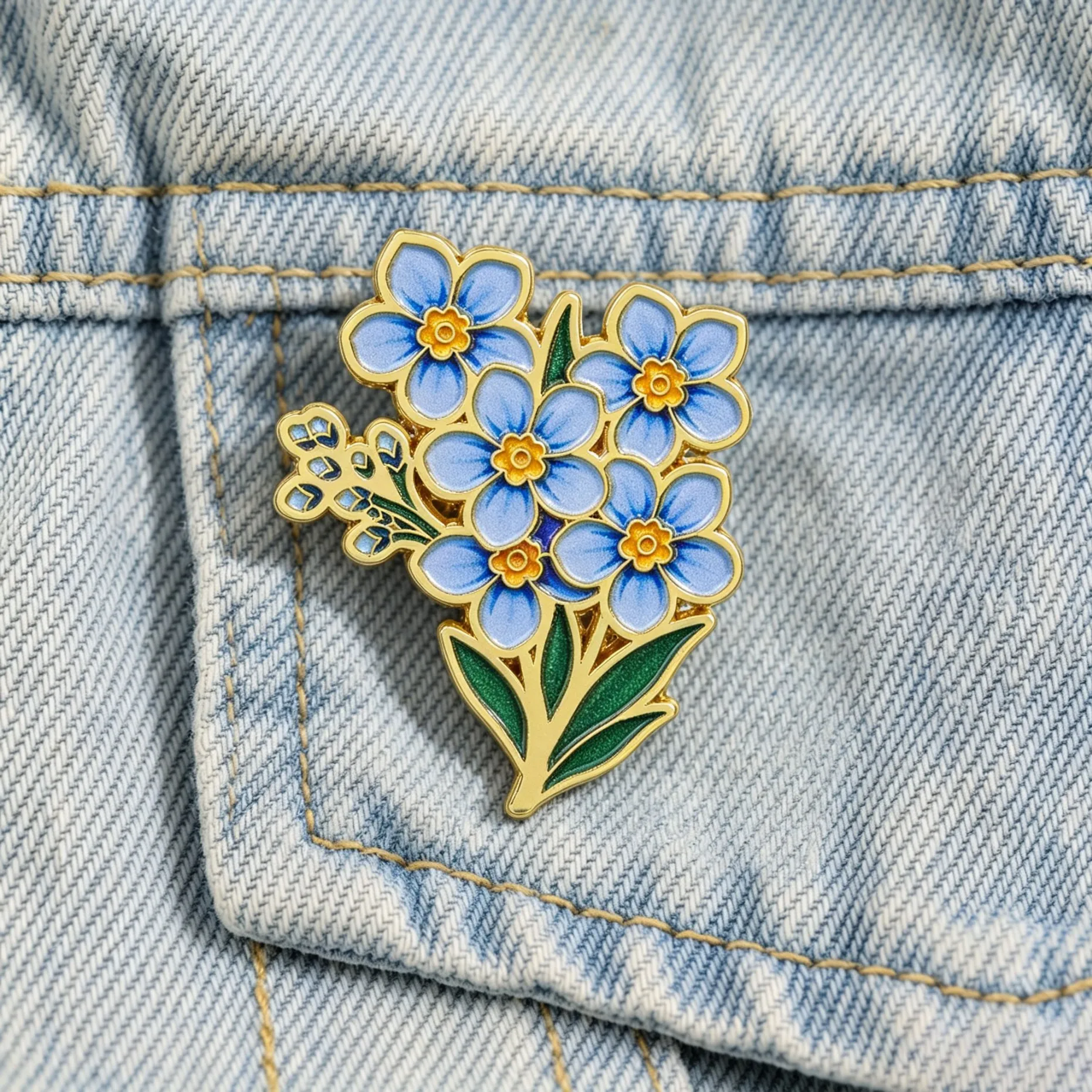 Blue Flower Bouquet Enamel Pin Plant Lapel Badge Brooch Accessory for Backpack Jacket Botanical Collectible Gift