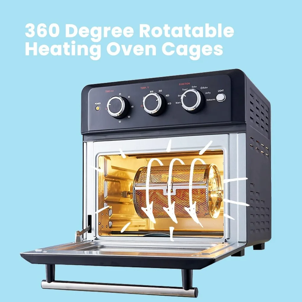 Oven pemanggang udara Retro, 7-in-1, 1500W, kapasitas 19QT, 6 iris, Rotisseries, hangat, Broil, Toast, panggang konveksi, HITAM