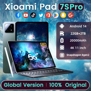 태블릿 PC 패드 7S Pro 새로운 오리지널 글로벌 에디션, Snapdragon 8gen2 Android 14 HD 4K 22GB + 2TB 5G 태블릿(듀얼 SIM WIFI 포함)