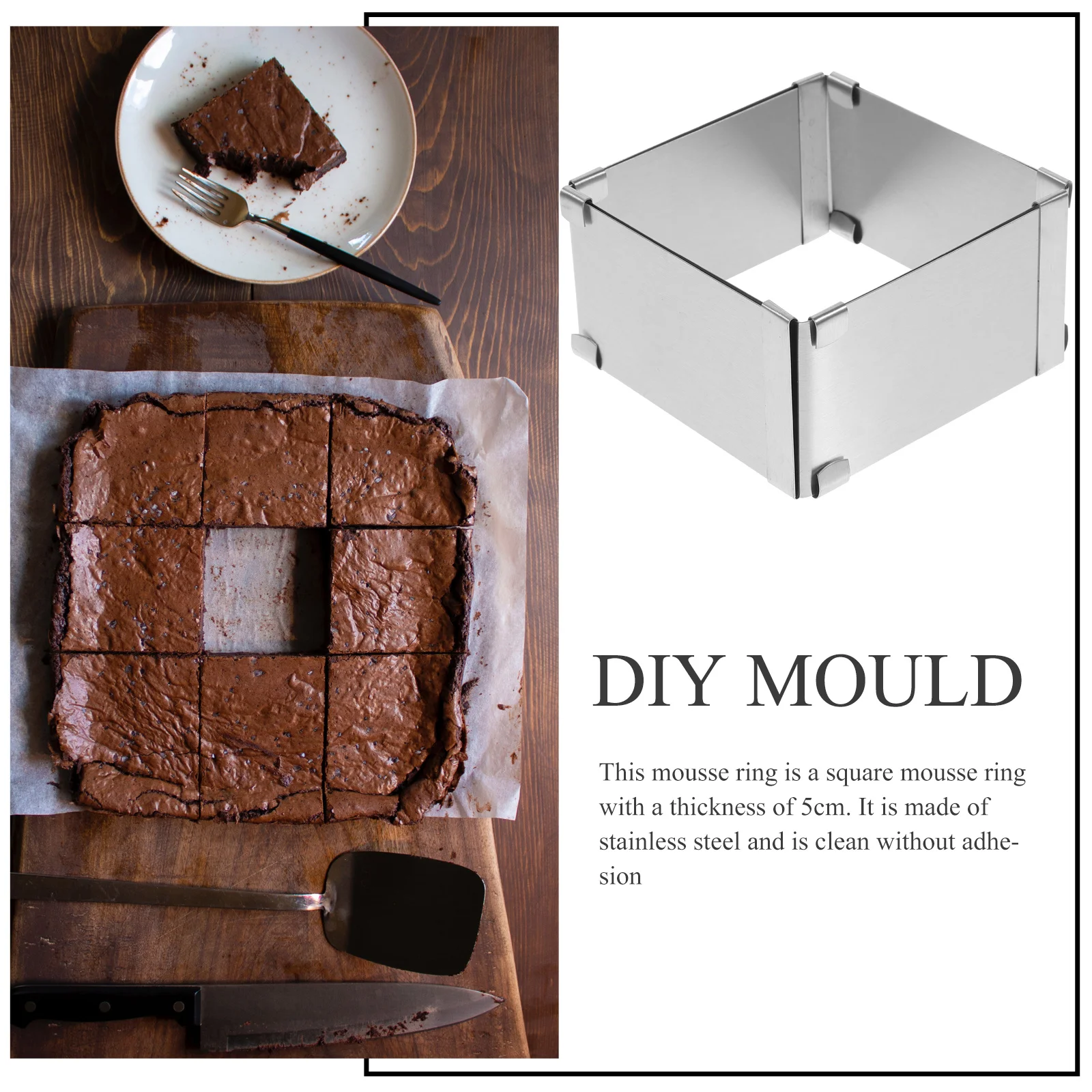 

Square Stainless Steel Mousse Ring 3 Inch Premium Cake Mold Non-Stick Reusable Baking Pastry Cutter Cookie Fondant Mould