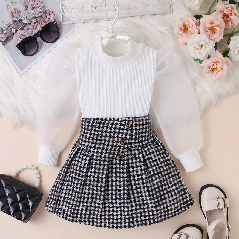 2024 Children Clothes Girl Long Sleeve Top & Casual Skirts Two-Piece Skirt Set Fashion Autumn Clothing For 1.5-6 Years Baby Girl