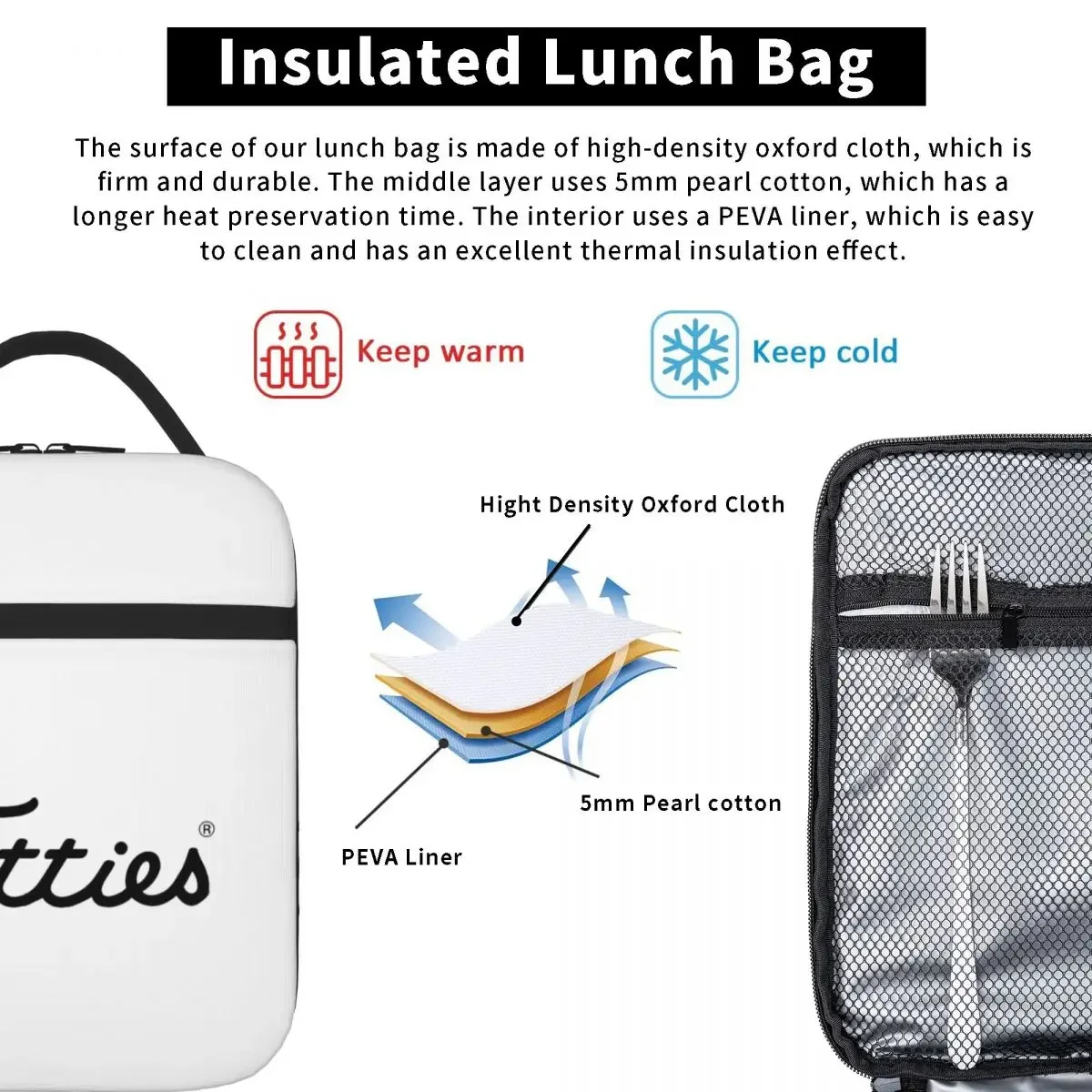 Titties Golf Ball Lunch Bags Insulated Lunch Tote Portable Thermal Bag Resuable Picnic Bags for Woman Work Children School