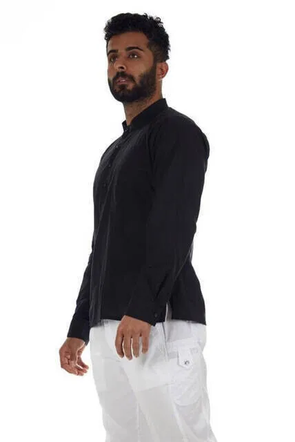 IQRAH Crew Neck 4 Button Voile Fabric Hajj Umrah Summer Shirt Black