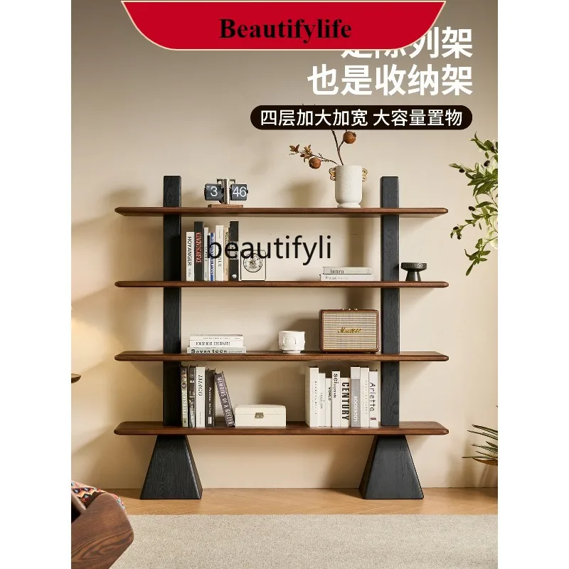 

G1218 Vintage Style Solid Wood Ash Bookshelf Cabinet for Home Living Room Picture Book Floor Storage Rack