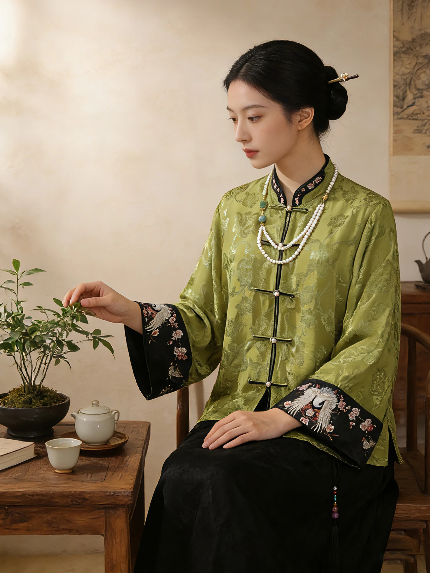 

Женская куртка-жакет в китайском стиле с вышивкой, из шелкового льна, с длинными рукавами, на пуговицах, для весеннего сезона, для повседневной носки